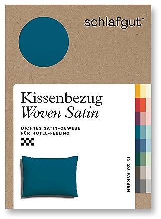 schlafgut Woven Satin Kissenbezug 60x80 cm Petrol Deep Uni in Premium Hotelqualität, Kopfkissenbezug einzeln mit 100% weicher Baumwolle