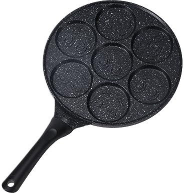 Augenpfanne Ø 27cm, Pancake Pfanne Spiegeleipfanne für 7 Eier mit Smiley-Muster, Spiegelei-Pfanne mit antihafte Beschichtung, Pfannkuchenpfanne fur Induktion Ceran Gas Elektro, für Haushalt, Küche