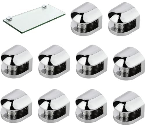 Scettar 10PCS Reggimensola Vetro,Lega di Zinco Staffe per Vetro Regolabile,Supporto Vetro per Spesso 6-8 mm,per Bagno, Soggiorno,Armadi,Mobili Librerie,Libreria