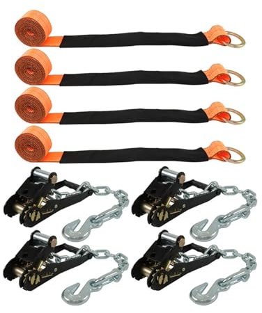Silscvtt Pro Series - Amarre naranja para coche con anclajes de cadena, estilo lazo, 2 x 96 pulgadas, 4 unidades, carga de trabajo segura de 3.3 libras