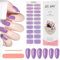 Kalolary 20PCS Gel Nagellack Aufkleber, Nagelsticker Full Wraps Nagelaufkleber UV/LED Lampe Erforderlich Cured Gel Nail Strips mit Nagelfeile und Stick für Frauen Mädchen (Glitzer Lila)