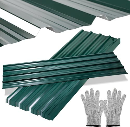Daromigo Chapa trapezoidal, 12 unidades, chapa trapezoidal, 129 cm x 46 cm, aprox. 7 m², chapa de metal ondulada para techo, chapa trapezoidal con guantes, color verde