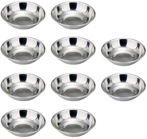 FDCGAS Cuencos De Salsas - 10 pcs Platos De Salsa De Acero Inoxidable, Cuencos Para Sushi, Cuencos De Aperitivo, Cuenco Redondo Pequeño Para Salsas, Snacks, Aperitivos, Sushi, Especias(6 * 0.88cm)