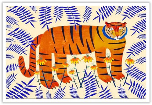 NAVIWEEK Poster im Retro-Tiger-Design, volle Länge, Wildnis, Dschungelkönig, Jagd, Naturholz, Thema, Kunst, Blumen, Pflanzen, Wildtierliebhaber, Portraitdrucke für Zuhause, Schlafzimmer, Wohnheim,