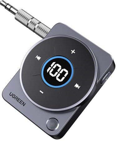 UGREEN Aux Bluetooth 5.4 Adapter für Auto Aux Bluetooth Adapter Klinke 3.5mm, Bluetooth Empfänger Freisprenchanruf, Klinke Bluetooth Adapter mit 20 Stunden Spielzeit für Autoradio/Stereoanlage