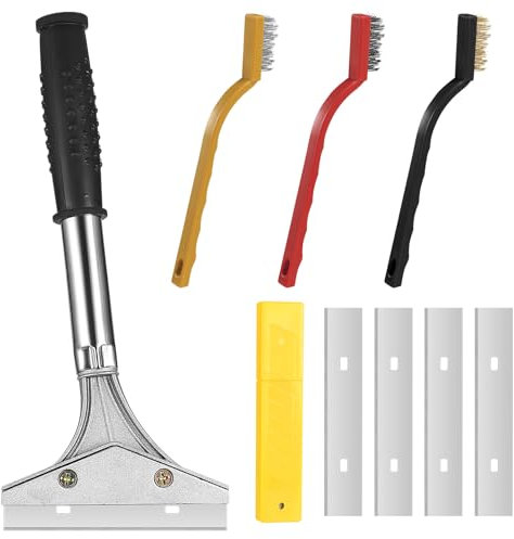 Wallpaper Scraper Tool, Wall Paper Scraper Tool, Heavy Duty Floor Scraper, Effortless Removal of Wallpaper Floor Tiles Glass Stubborn Materials Scraper, with 10 Blades, 3 Stove Scraper Tool Brushes