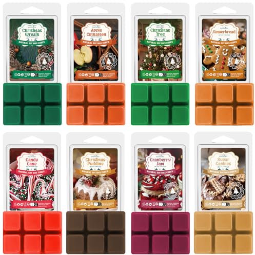 SNOWSEN Weihnachten Duftwachs für Duftlampe, Natürliches Wax Melts Sojawachs Schmilzt, Wachswürfel, Duftwachswürfel für Raumdüfte, Wachstörtchenfür für Duftlampe für Wachs, Duftgeschenkset für Damen