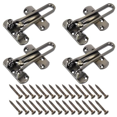 sourcing map 4Pcs Swing Bar Door Lock Zinc Alloy Door Safety Latch Security Door Buckle with Screws for Home Hotel Apartment, Bronze