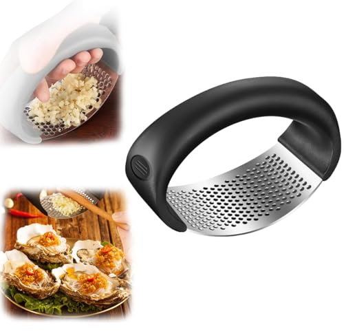 Garlic Press Rocker Crusher Masher, Garlic Press, Portable Manual High Performance Garlic Mincer, Garlic Chopper for Household Kitchen Appliances (Black)