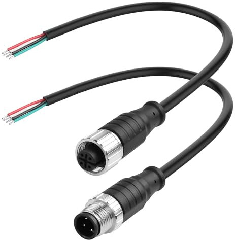 YACSEJAO M12 Stecker Luftfahrt Sensor Kabel 25CM/0.8FT M12 1 Stecker+1 Buchse Verdrahtungskabel IP67 im Freien wasserdichter industrieller Kreisverbinder (4 Stecknadel)