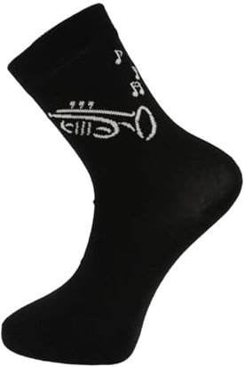 Musik-Socken mit eingewebter Trompete, Black&White-Edition, 1 Paar (DE/NL/SE/PL, Numerisch, 46, 48, Regular, Regular, schwarz)