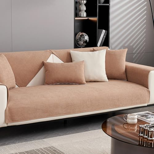 ZCXRYFL Weicher Sofa üBerwurf 1 2 3 4-Sitzer Groß Chenille Couch ÜBerzug L-U-Form Ecksofa Universeller Sofabezug Leder/Holz/Stoff rutschfest Couch üBerwüRfe Katze Hunde Sofaschutz(90X210cm,Coffee)