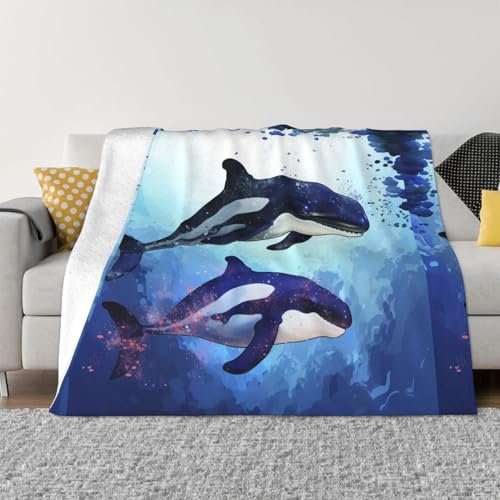 GFLFMXZW Überwurfdecke, flauschige, leichte Flanelldecken für Sofa, Orca-Killer-Wal-Überwurf, Decke, warm, gemütlich, dekorative Überwürfe für Sofa-Decken für Couch, alle Jahreszeiten, 127 x 101,6 cm