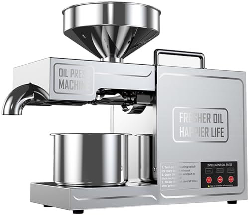 Pressa per Olio in Acciaio Inossidabile 820 W,Frantoio a Olio Elettrico Spremitura a Freddo/Caldo,Preriscaldamento 6 Minuti,Produzione Olio al 99% - 5 kg/H,con Controllo Temperatura