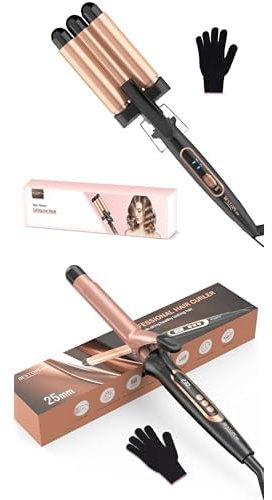 Bundle of Welleneisen Lockenstab 3 Fässer - BESTOPE MIX Welleneisen für Haare 22mm Keramik Mermaid Hair Waver PTC Schnellheizung + BESTOPE MIX 25 mm Lockenstab, Multi-Temperatur-Lockenstäbe
