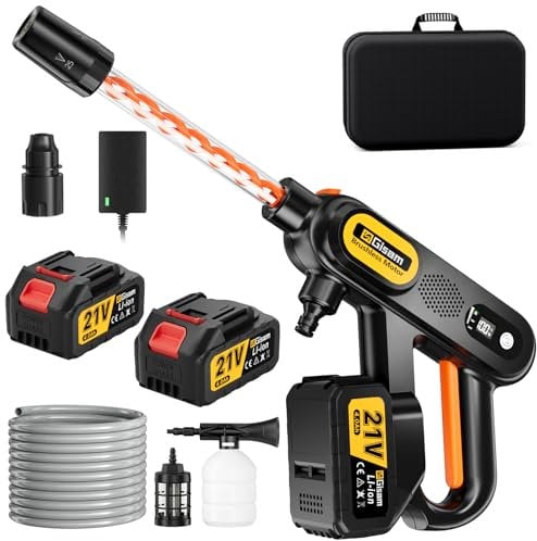 Gisam Idropulitrice a Batteria, 2025 Ultima Idropulitrice Portatile Max 80 Bar con 2 x 4000mAh Batteria, Foam Gun, 5 in 1 Multiuso Ugello per Auto, Finestra