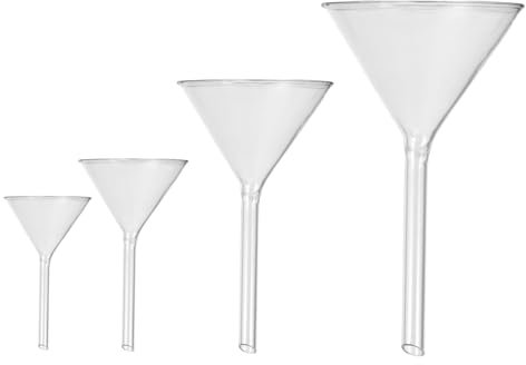 DECHOUS Juego de 4 embudos de cristal redondos de vidrio de borosilicato para aplicaciones de laboratorio, longitud de cuello corto, 40 mm, 50 mm, 75 mm, 100 mm, accesorios de laboratorio de alta