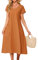 PASUDA Womens Summer Maxi Dresses Casual Cotton Dress with Pockets Short Sleeve Crew Neck Flowy Dress for Casual Daily Beach Holiday Solid Color Loose Plus Size (Orange, L)