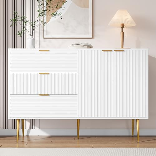 Easexcy Sideboard, Wohnzimmerschrank mit Türen und Schubladen, Innenregalen, Kommode mit goldenen Griffen und Beinen