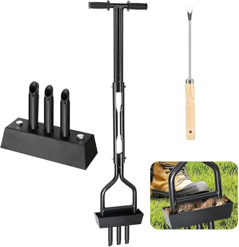 Arieggiatore Manuale Aeratore Prato con Vassoio di Stoccaggio con 3 Denti Vuoti, Aeratore per Prato da Giardino, Areatore Manuale per Prati, Giardini e Terreni Compatti la cura del giardino, 110CM