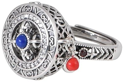 WLLDDDIU Silberringe Damen 925,Daumenringe Aus 925Er Sterlingsilber für Damen, Retro Stil, Sechs Wort Mantra, Offener Fingerreif, Handgefertigt, Gebetsmühle, Verstellbare Reifen, Tibetischer Amule