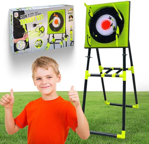 Axe Throwing Game for Backyard,Ax Throwing Game Set for Adults,Throwing Axe Set with Target,Plastic Throwing Axe Target Stand,Bow Arrow Stars Dart Board for Outdoor Yard,Axe Throw Set Game