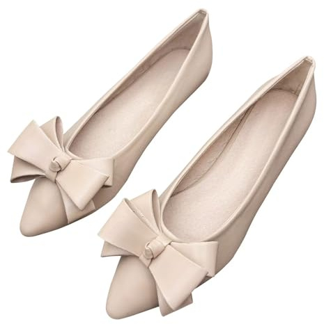 SAILING LU Womens Pointed Toe Ballet Flats Cute Bow-Knot Comfortable Loafers Business Slip On Dressy Walking Shoes, G229-khaki, 4 UK