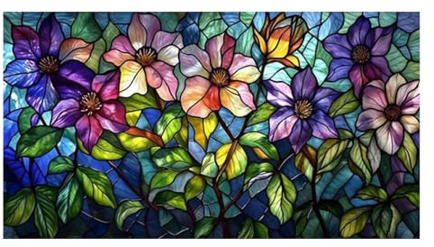 Window Privacy Film, Heat Control Sun Blocking Stained Glass Window Film, Non-Adhesive Floral Design 3D Static Stained Glass Cling, Decorative Stickers for Glas-s Privacy,100x45cm