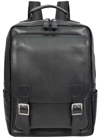 Mens Real Leather Backpack Large Size Laptop Business Travel Rucksack Modra Black