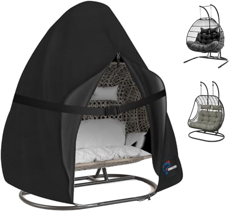 SIRUITON Doppel-Ei-Sesselhülle, Hochwertige 420D Oxford-Beschichtung für Hängesessel – Wasserdicht mit Reißverschluss & Kordelzug, UV- und Windschutz für Schaukelstühle bis180x200cm