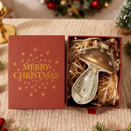 DN DECONATION Christbaumkugeln Glas Pilz Gold Braun, Weihnachtskugel für Weihnachtsbaum Deko & Festliche Feiern (7 cm x 13 cm)