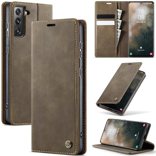 Cracedily Wallet Case for Samsung Galaxy S21 Leather Wallet Flip Cover with Card Holder, Kickstand, Magnetic Closure, RFID Blocking TPU Shockproof Phone Case Compatible with Galaxy S21, Coffee