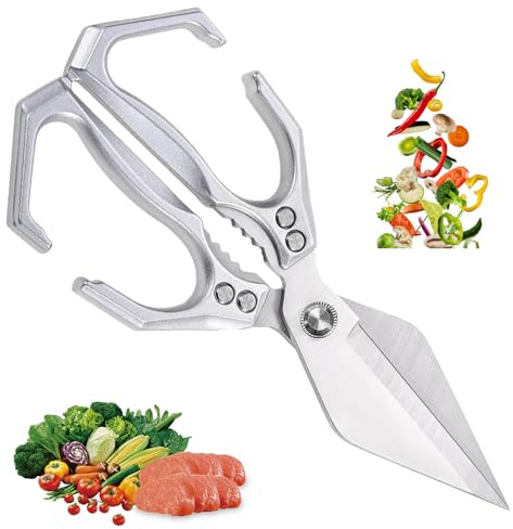 Tijeras de Cocina Multifunción y Resistentes, Tijeras de Cocina de Acero Inoxidable con Cuchilla Dentada para Pollo, Carne, Mariscos, Huesos, Mango Ergonómico de Aluminio