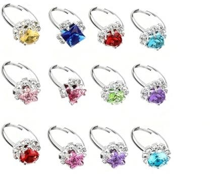 Kinderringe Mädchen, Kinderschmuck, Prinzessin Schmuck Set, Verstellbare Verkleiden Edelstein Ring, 12 Stück Kinder Ringe Farbmischung