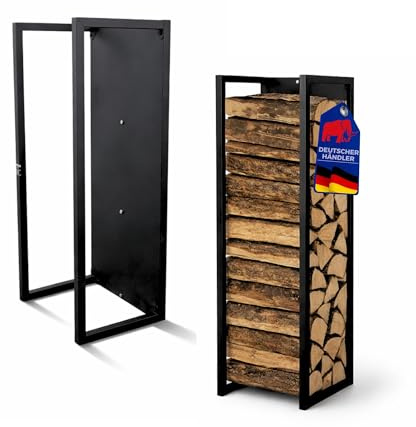 PROREGAL Kaminholzregal PHOENIX innen & außen Metall mit Rückwand Hängend 92x41x31cm Schwarz Holzständer Holzhalter Kaminholzständer Brennholzregal Wandregal für Feuerholz