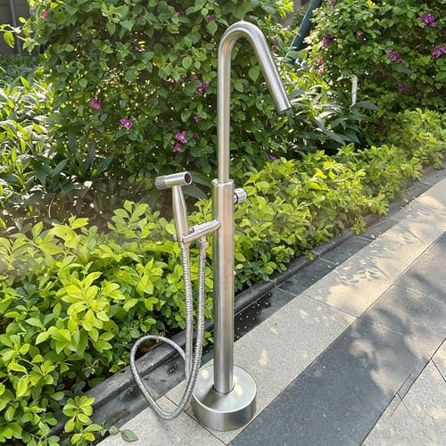 Colonna d'Acqua da Giardino in Acciaio Inox 304, Fontanella Esterno con Doppio Rubinetto, per Irrigazione e Lavaggio(Silver-C,80cm/31.4)