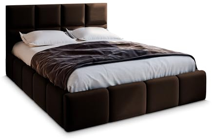 Masseno Polsterbett Como 200x200 cm, Doppelbett, Bettkasten, Stauraum, Lattenrost Und Kopfteil - Braun, SAWANA 16