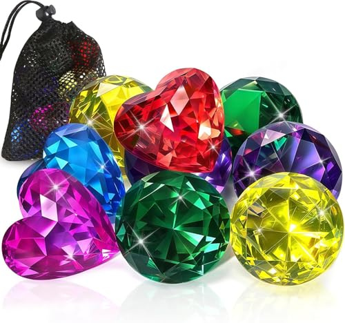 Tauch Edelsteine, 9 Stück Große tauchspielzeug für kinder, Tauchjuwelen für Kinder, Pool Spielzeug, Bunte Diamanten, Tauchjuwel Pool Spielzeug, für Schwimmtraining Poolparty Vasenfüller Desktop Deko