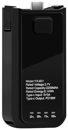 Compactly Battery Handle Power Grips 2200mAh Extended Operate Hot Swappable Design USB C Port Mount for Pocket 3 Camera Battery Handle