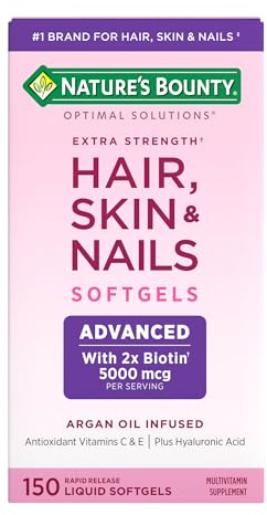 Nature's Bounty Optimal Solutions Hair Skin & Nails Extra Strength, 150 Softgels, Multivitamin Supplement, with Antioxidants C & E