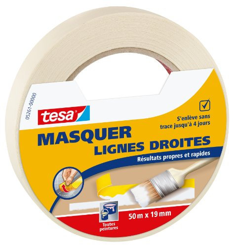 tesa Masquer UNIVERSAL EcoLogo - Bande de Masquage pour Peinture en Papier, sans Traces après 4 Jours, sans Solvant - Fin, 50 m x 19 mm