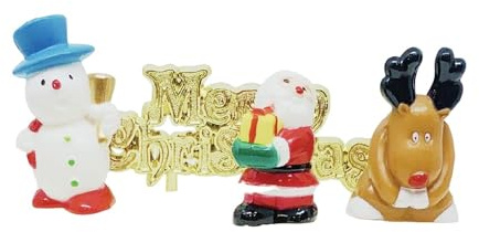 Anniversary House 4pcs Christmas Cake Decorating Kit - Santa, Snowman, Rudolph & Motto Design - Traditional Non-Edible Reusable Plastic Cake Toppers for Yule Logs, Festive Cakes & Christmas Bakes
