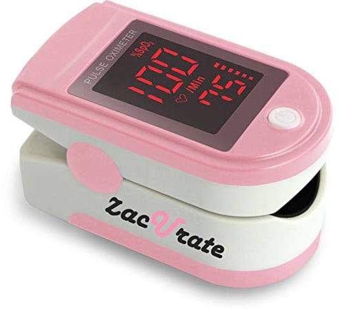 Zacurate Pro Series 500DL Fingertip Pulse Oximeter Blood Oxygen Saturation Monitor with Silicone Cover, Batteries and Lanyard (Blushing Pink)
