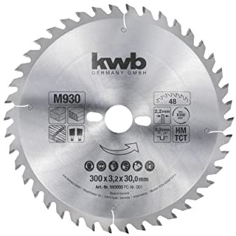 kwb Kreissägeblatt 300 x 30 mm, schneller Schnitt, mittlere Güte, Sägeblatt geeignet für Weich- und Hartholz, Tischlerplatten und Spanplatten
