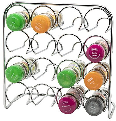 CKB LTD Spice Rack - Chrome Storage Stand Kitchen Cooking Organiser - Metal Free Standing (16 Jar Capacity)