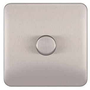 Schneider Electric Lisse Screwless Deco - Single Universal 2 Way Dimmer Light Switch, 400W/VA, GGBL6012CSSS, Stainless Steel
