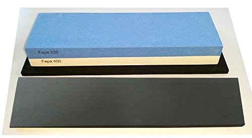 scherenkauf Messer-Schärf-Set, 3-teilig, 6cm breiter!!! Korund FEPA 220/400/3L mit behandeltem Abziehleder