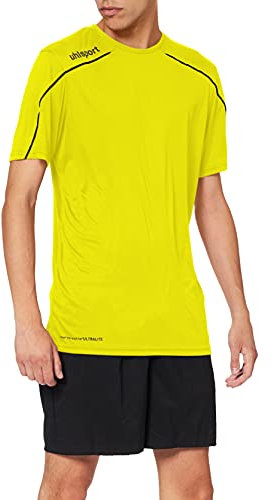 Uhlsport Stream 22 Short Sleeve Jersey Men, Lime Yellow/Black, Moisture Wicking Crew Neck Dry Tech, Size L