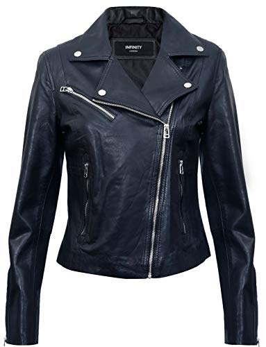 Ladies Womens Real Leather Fitted Vintage Biker Style Zip Fashion Jacket