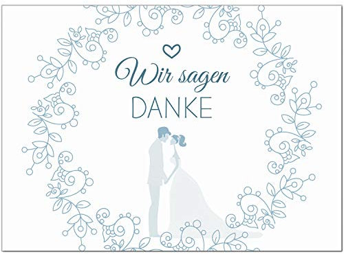 10 x Hochzeits-Dankeskarten - Hochzeitspaar mit Herz Motiv blau türkis - Danksagungskarten für Ehepaare um Danke zu sagen nach Hochzeit, Polterabend oder Hochzeitsfeier